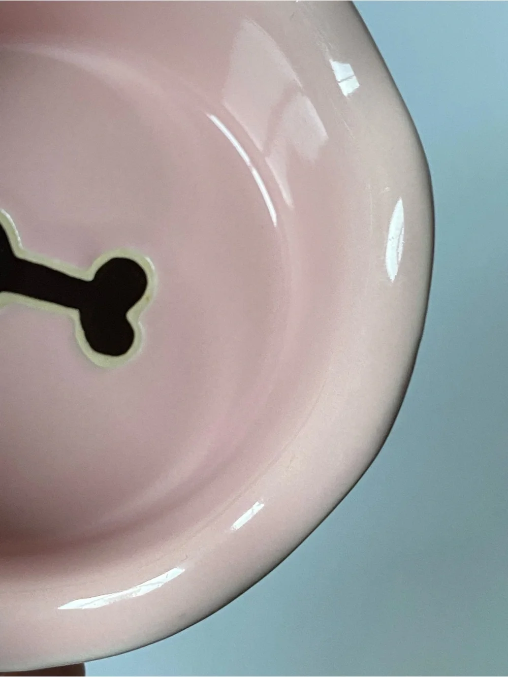 Pink Ceramic Dog Food Water Dish Bowl Stoneware 5” Wavy Edge Paw Prints Bone